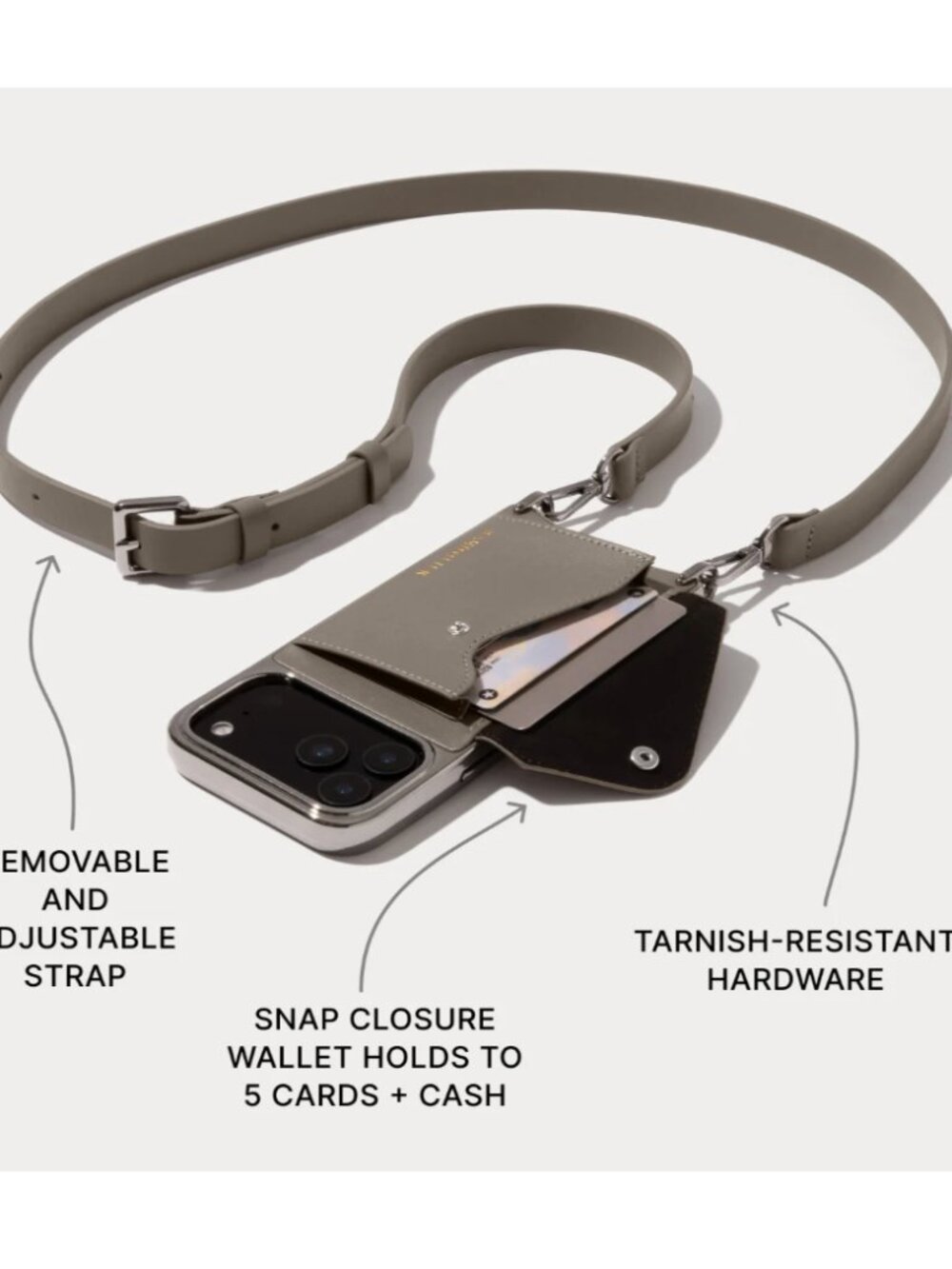 Hailey Chrome Crossbody Phone Case in Warm Gray Chrome/Antique Silver